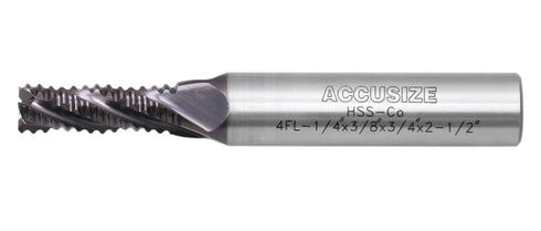 Accusize Industrial Tools M42 8% Cobalt TiAlN Roughing End Mill, 1/4" Diameter, 3/8" Shank Diameter