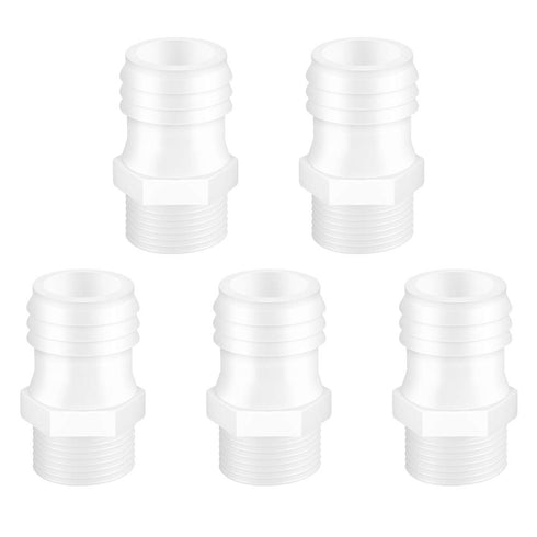 Quickun 3/4" Barb to 1/2" Male Thread Plastic Hose Barb Fitting, White Adapter Union Fitting (Pack of 5)