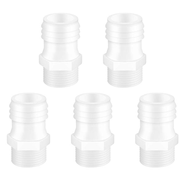 Quickun 3/4" Barb to 1/2" Male Thread Plastic Hose Barb Fitting, White Adapter Union Fitting (Pack of 5)