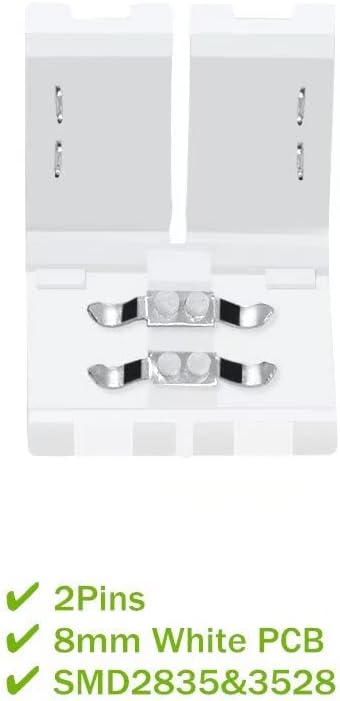 LightingWill 10pcs Pack Strip to Strip Unwired Gapless Solderless Snap Down 2Pin Conductor LED Strip Connector for 8mm Wide 3528 2835 Single Color Flex LED Strips by LightingWill