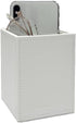 UnionBasic Square Pen Holder, White Leather Pencil Cup, Desktop Caddy Stationery Organizer