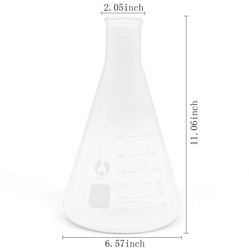 Glass Flask Erlenmeyer Flask Set Narrow Mouth 2000ml Graduated Flasks