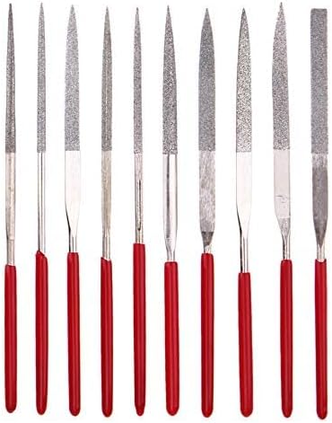 YAKAMOZ 10pc Mini Diamond Metal Files Set - Micro Round Needle, Triangular Square Flat Riffler Files for Jewelry, Wood,
