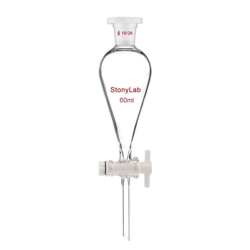 stonylab Borosilicate Glass 60 ml Heavy Wall Conical Separatory Funnel with PTFE Stopcock, 19/26 Joints