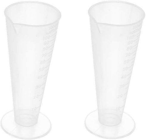 YXQ 2 Pcs 100mL Plastic Graduated Measuring Cup, Capacity Beaker, Cone Shape Round Base for Labs Kitchen Clear
