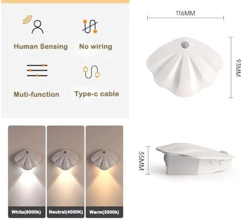 FLCXMSH 2 Pack 3 Dimming Motion Sensor Light Indoor Shell Rechargeable Night Light Wall Sconce Light Color Lamp