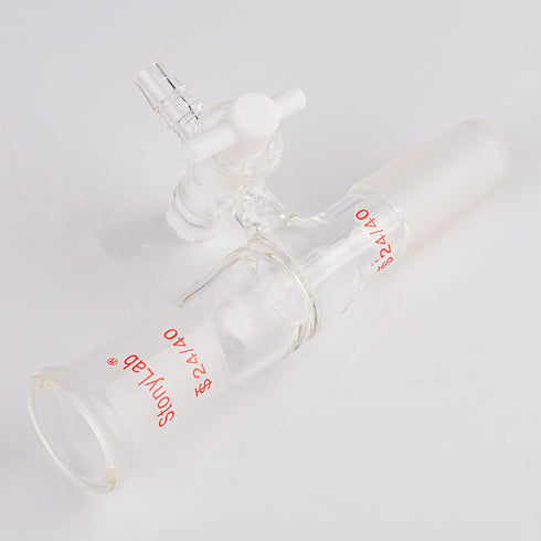 stonylab Borosilicate Glass Vacuum Flow Control Adapter with Standard 24/40 Joint and Side PTFE Stopcock