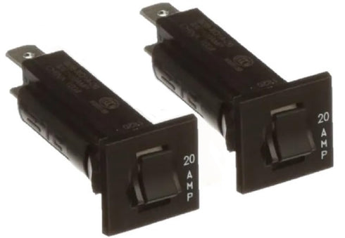 TE Connectivity 20A Thermal Circuit Breaker W28-XQ1A-20, Push to Reset, Snap-in Front Panel (Pack of 2)