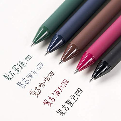 NINGSA Pure Retractable Gel Ink Pens, Retro Colored Ink, 0.5mm Extra Fine Point, 5-Pack
