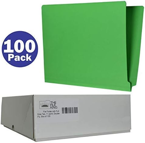 The File King Green File Folder, Full Side Tab, Letter Size, Box of 100, 11-Point Fiber Construction, USA Made