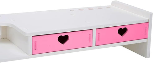 Kawaii Desk Organizer with Drawers, Cute Monitor Riser Stand for PC, Laptop, Printer