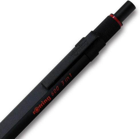 Rotring 600 3-in-1 Multicolor Pen and Mechanical Pencil - Silver Barrel, Brass Mechanism, Fine Point Tips