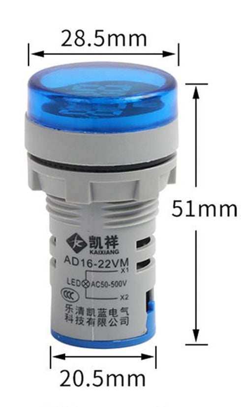 3pcs Digital Display AC Voltage Indicator, 22mm Round Head LED Voltage Tester AC50~500V