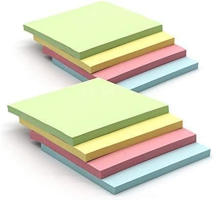 Emraw Sticky Notes, Stick It Stickies, Small 3" x 3" Square Pastel Watercolor Memo Pad, Pack of 8 Pads