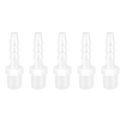 Quickun Plastic Hose Barb Fitting, 1/4" Barb to 1/4" Male Thread Adapter Union Fitting (Pack of 5)