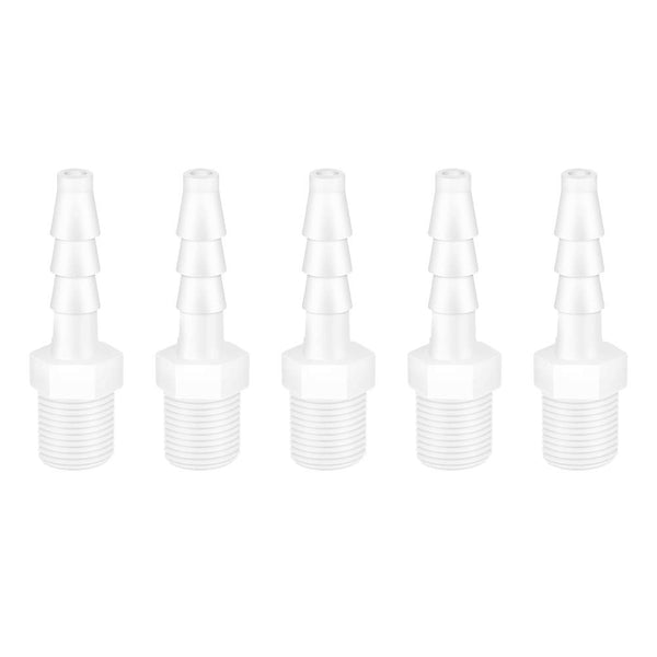 Quickun Plastic Hose Barb Fitting, 1/4" Barb to 1/4" Male Thread Adapter Union Fitting (Pack of 5)