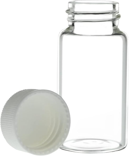 20ml Glass Vials, 24-400 Screw Neck with White Caps, Leakproof, Pack of 100