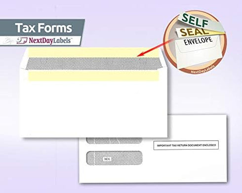 NextDayLabels 100 Self Seal Envelopes for 3-up Laser W-2 Forms, Horizontal Format