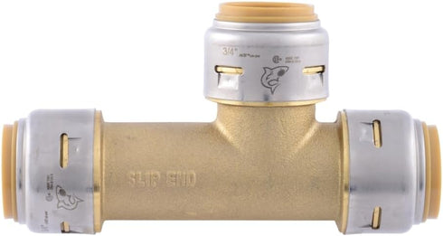 SharkBite Max 3/4 Inch Slip Tee - Push to Connect Brass Plumbing Fitting for Copper and CPVC