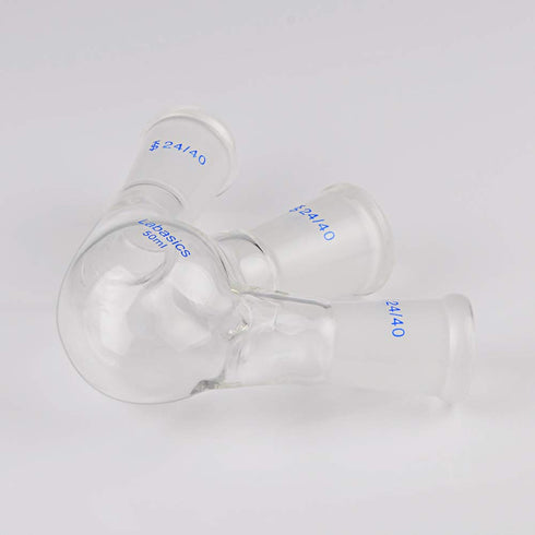 Glass 50ml Round Bottom Flask RBF, 3 Neck with 24/40 Center and Side Standard Taper Outer Joint