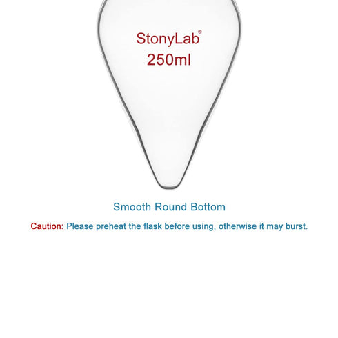 Stonylab Recovery Flask, Heavy Wall Single Neck Borosilicate Glass Rotary Evaporator Flask, 250 ml Pear-Shaped