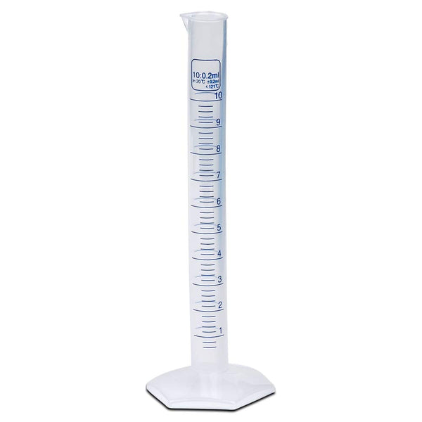 10ml Plastic Graduated Cylinder, Single Metric Scale, Karter Scientific 237I3, Polypropylene