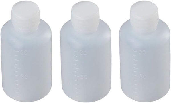 FEIYING 50pcs 60ml 2OZ Plastic Travel Empty Small Mouth Graduated Lab Chemical Container, Sample Bottles with Caps