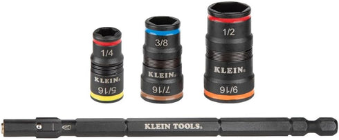 Klein Tools 32933 Impact Driver, SAE 7-in-1 Impact Socket Set with 6 Hex Driver Sizes and Bit Holding Feature
