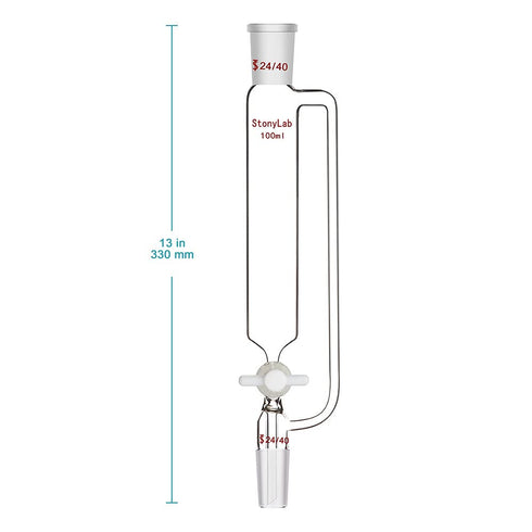 stonylab 100ml Pressure Equalizing Addition Funnel, Borosilicate Glass Dropping Funnel, 24/40 Joint with PTFE Stopcock