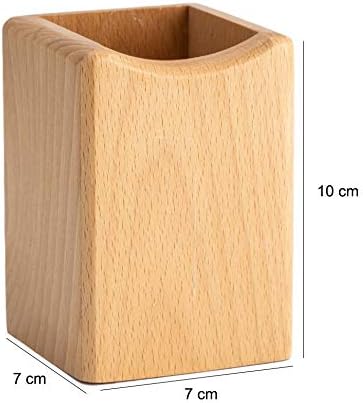 Wood Pen Holder Desk Pencil Holders Wooden Pen and Pencil Organizer Cup for Desktop Pens Stand Holder Cups, 10 x 7 x 7 cm, Eco Natural Color (Brown) by HomeImpel