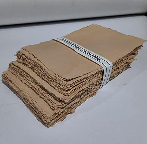Deckle Papers 150 Size-A4 Pack of-50-Brown Handmade Deckle Edge Printer Friendly Blank Paper Mixed Media Loose Leaf