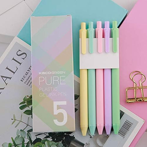 Kaco Pure Retractable Gel Ink Pens Macarons Color Black Ink 0.5mm Extra Fine Point 5-Pack by NINGSA