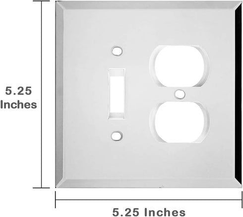 Plain Glass Mirror Outlet Wall Plate | 1 Toggle - 1 Duplex | 5.25" x 5.25" | Professional Quality Glass Mirror Switch Plate Covers For All Configurations by SWITCH HITS