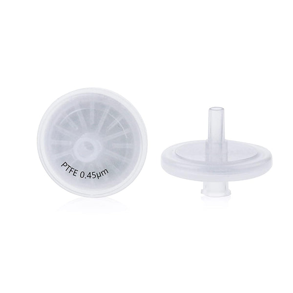 Syringe Filters, PTFE Hydrophobic Membrane, 25 mm Diameter, 0.45 um Pore Size Filtration (Pack of 20)