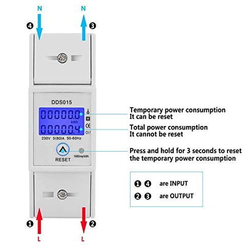 Single Phase Energy Meter, 5-80A 230V 50Hz LCD KWh Watt Meter, DDS015