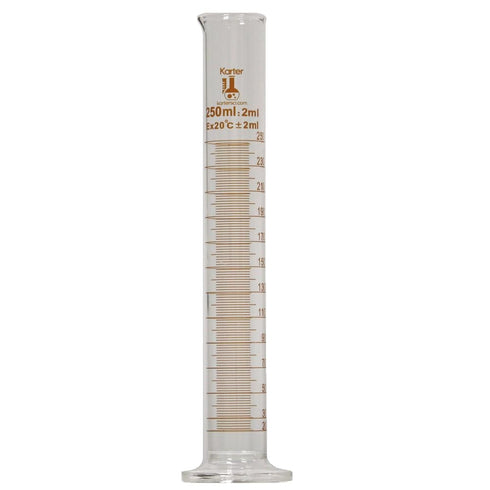 Karter Scientific 412G3, 250ml Graduated Cylinder, Round Base, Borosilicate 3.3 Glass (Single)