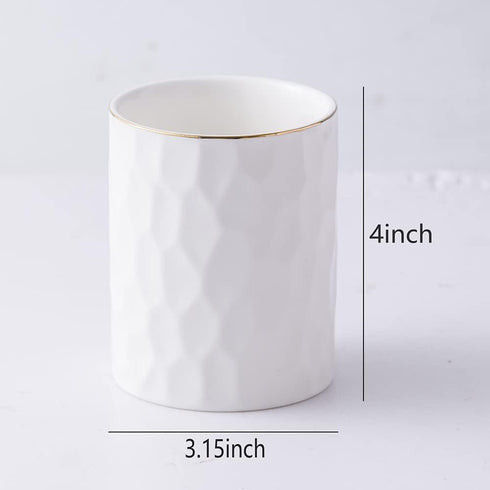 Ceramic Round Irregular Pen Holder for Desk, Cute White Makeup Brush Organizer