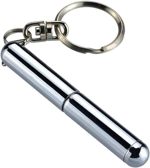 Silver Retractable Mini Pen - Stainless Steel Metal Tool Pocket Keychain for Dad, Birthday, Christmas Gifts