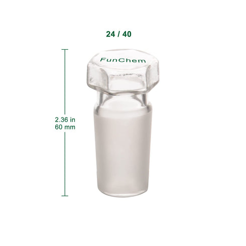 Hex Head Hollow Glass Stopper, (1-Pack) Hexagonal Head Glass Lab Hollow Stopper for 24/40 Standard Taper Joint Stopper Outer Joint Glass with Closed Bottom