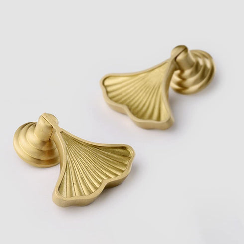Generic 2 1) Pcs Modern Creative Leaf Single Hole Drawer Knob Bookcase Shoe Cabinet Bedside Table Fan-Shaped Brass