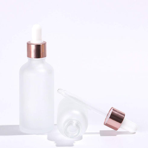 100ml/3.4oz Frosted Glass Dropper Bottles, 2 Pack Essential Oil and Perfume Sample Containers with Rose Gold Lids