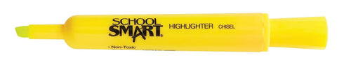 School Smart Tank Style Highlighter, Chisel Tip, Yellow, Pack of 12