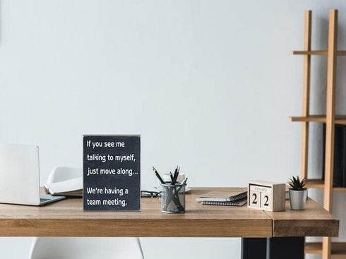 Funny Office Desk Decor Box Sign, Engineered Wood Home Office Decorations for Women, Cute Cubicle Desk Accessories
