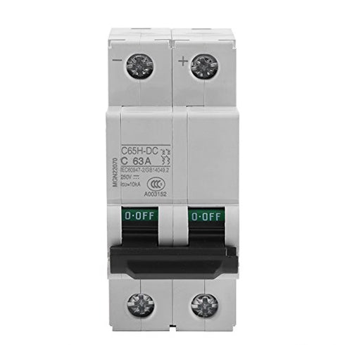 2P 250V Low-Voltage DC Miniature Circuit Breaker for Solar Panels Grid System din Rail Mount, Breaker DC Circuit Amp Solar Double Pole(63A)