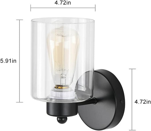 KENMI 1-Light Bathroom Black Vanity Light Matte Black Wall Sconce Vintage with Clear Glass Shade, Hallway Light Fixture
