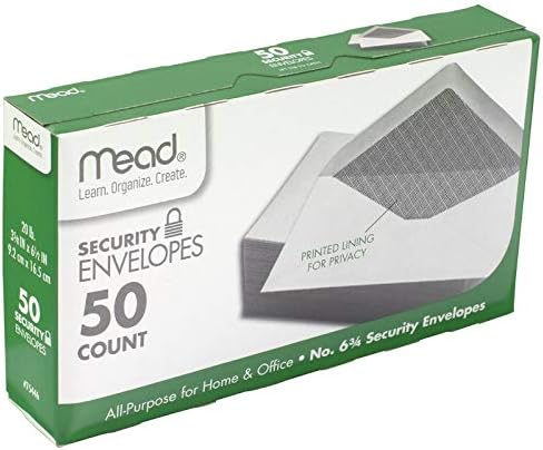 Mead No. 6 3/4 White Security Envelope - 3-5/8 in. W x 6-1/2 in. L, 50 pk, Total Qty: 1