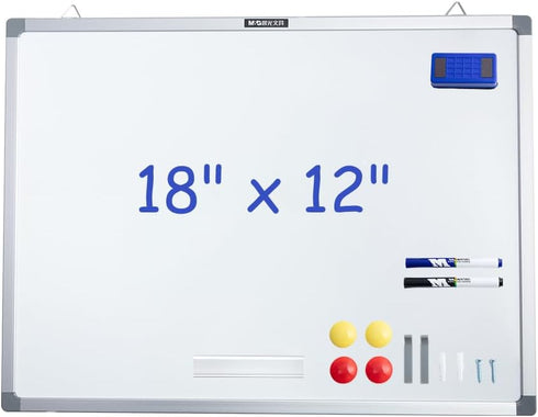 M&G White Board, 18” x 12” Magnetic Dry Erase Board for Wall, Includes 2 Markers, 4 Magnets, 1 Eraser