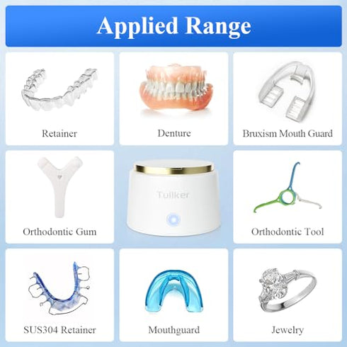 Tullker Ultrasonic Retainer Cleaner, 25W, 42kHz, Portable Professional for Dentures, Aligners, Jewelry