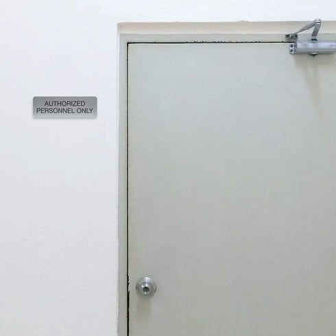 SBLABELS Authorized Personnel Only Indoor Door and Wall Sign, Easy Adhesive Mount, 3" x 9", Silver