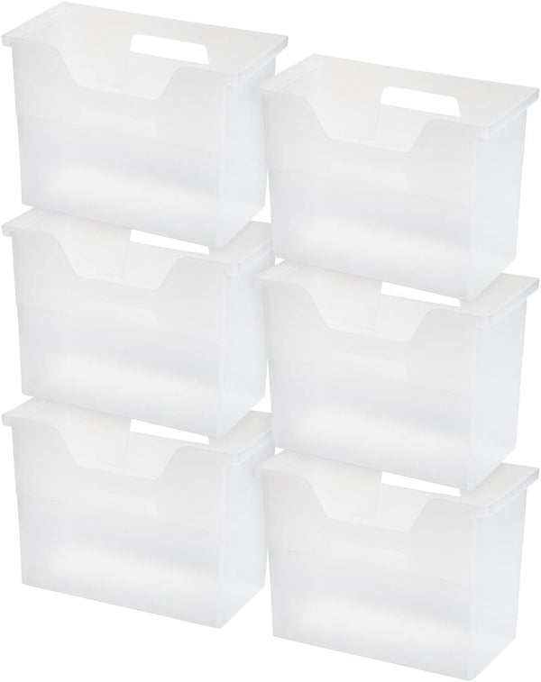IRIS USA Medium Portable Desktop File Box, 6 Pack, with Side Handles, Hanging File Folders, Clear for Magazines and Mail